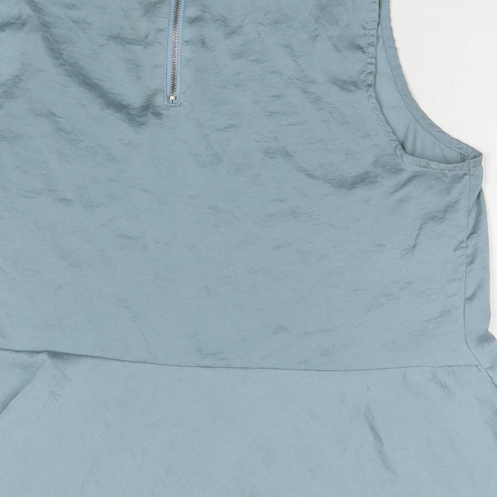 Pull&Bear Womens Blue Polyester Basic Tank Size M Round Neck