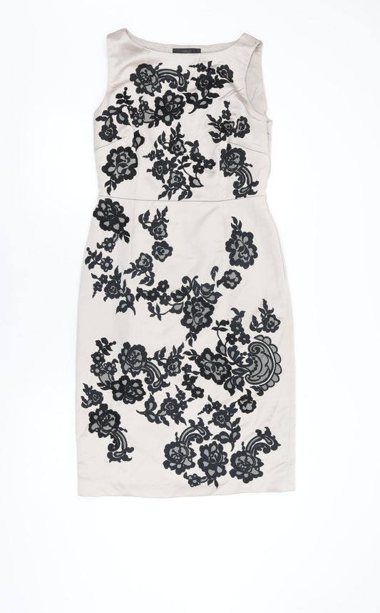 Coast Womens Beige Floral Polyester Bodycon Size 12 Boat Neck Zip