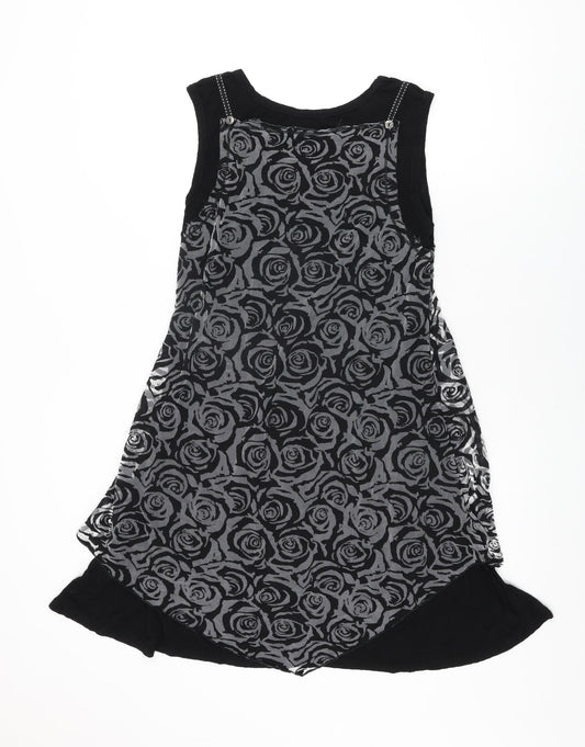 Stella Womens Black Floral Viscose Shift Size 10 Round Neck Pullover
