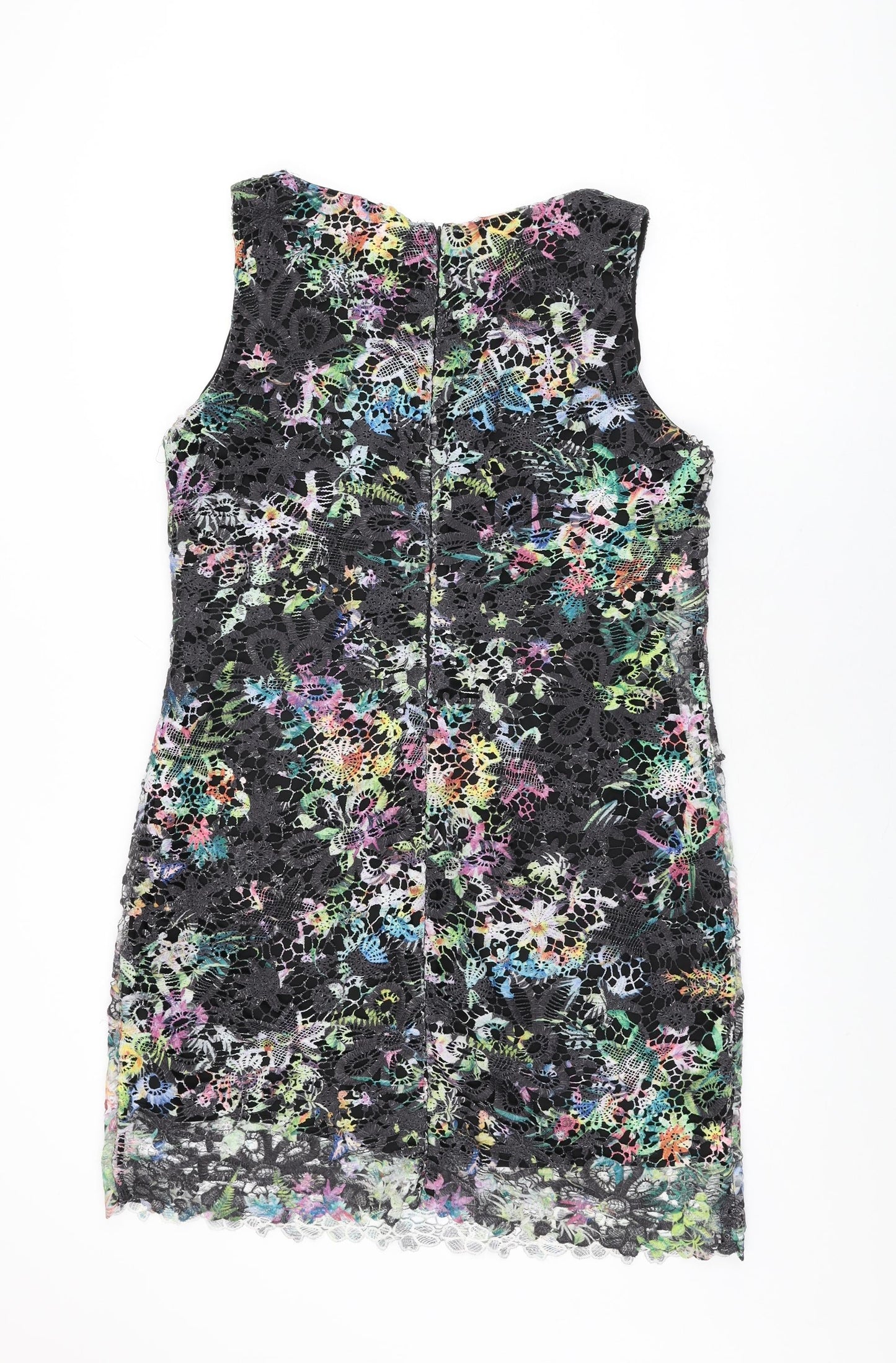 Surkana Womens Black Floral Polyester Shift Size 2XL Boat Neck Zip