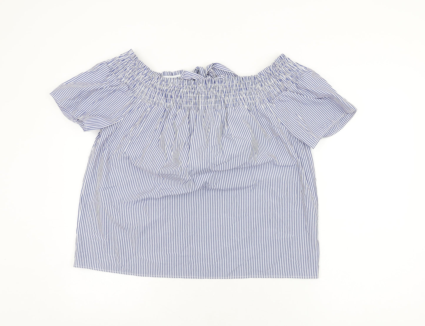 Dorothy Perkins Womens Blue Striped Polyester Basic T-Shirt Size 14 Off the Shoulder