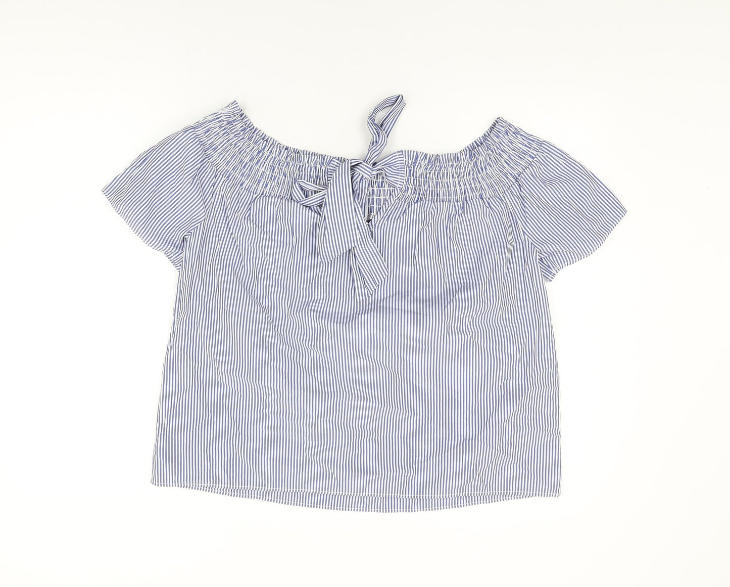 Dorothy Perkins Womens Blue Striped Polyester Basic T-Shirt Size 14 Off the Shoulder