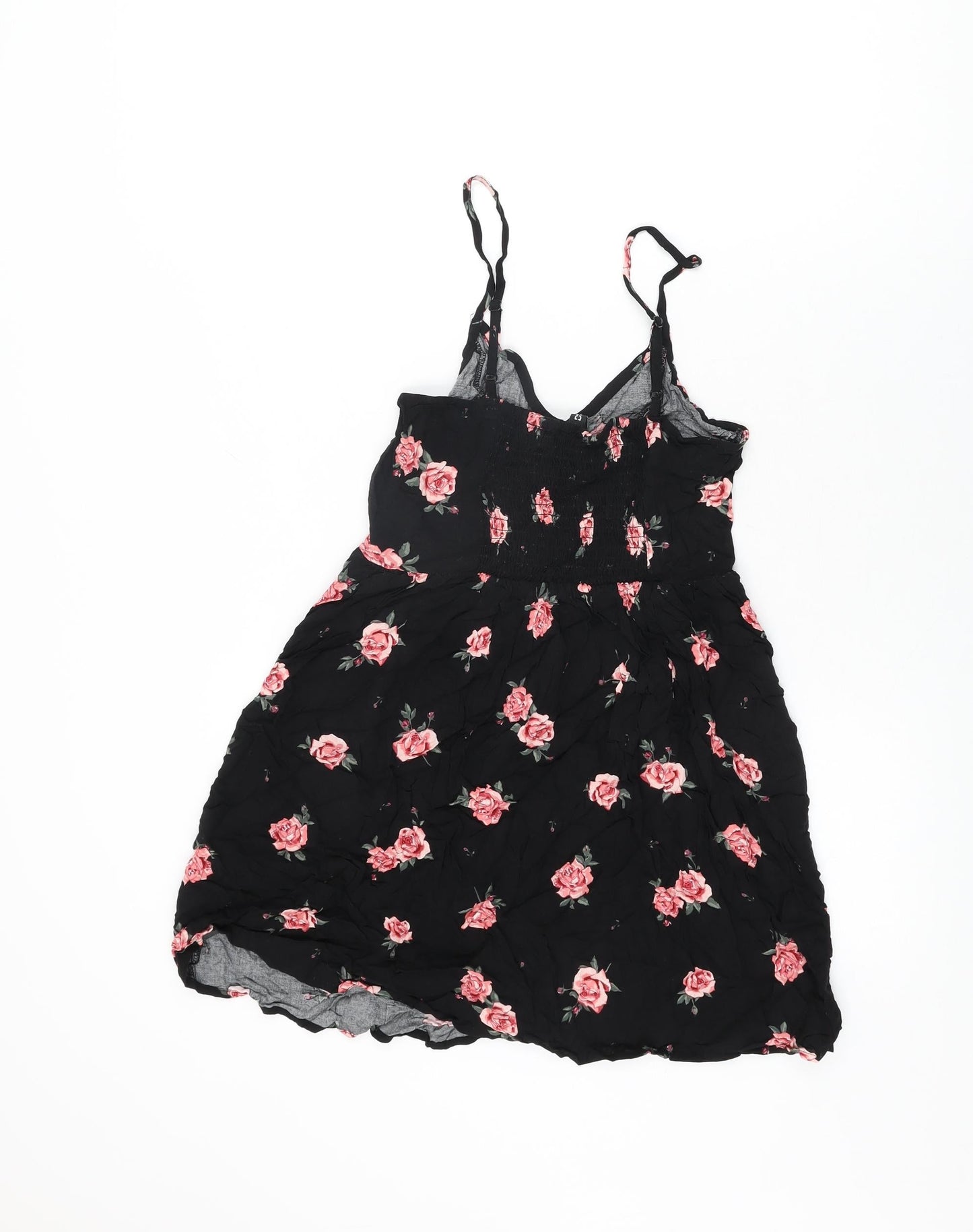 H&M Womens Black Floral Viscose Mini Size 10 V-Neck Pullover