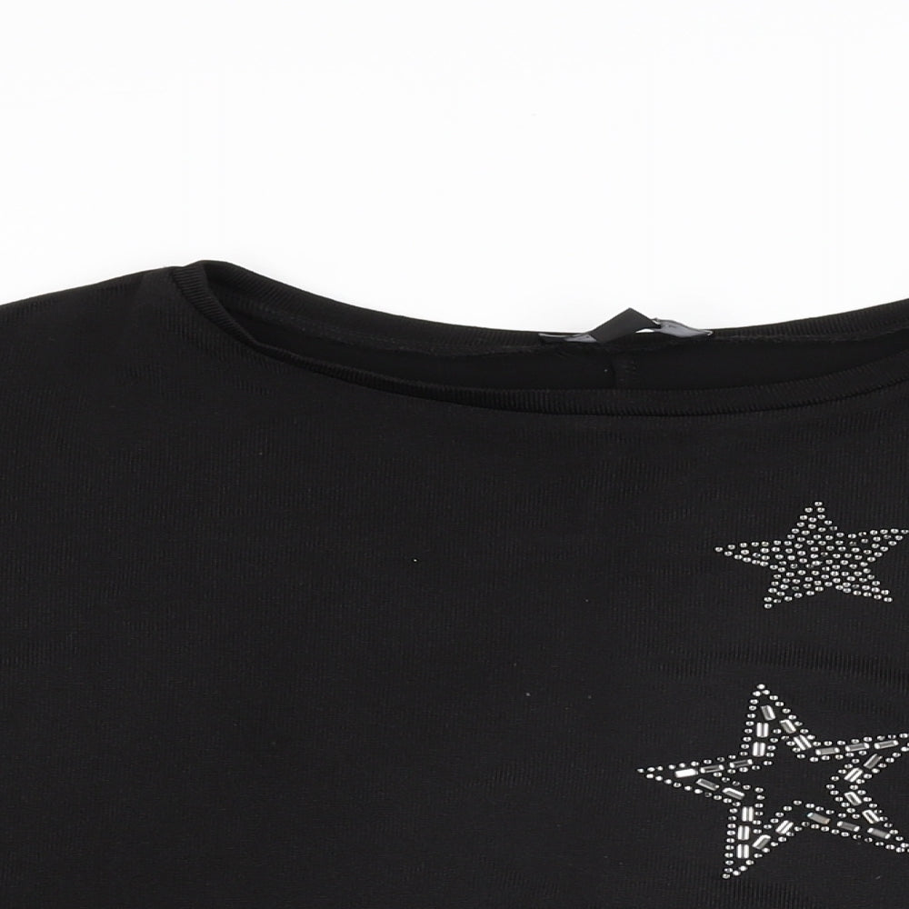 New Look Womens Black Geometric Polyester Basic T-Shirt Size L Round Neck