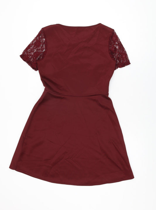 Bella Moda Womens Red Polyester Skater Dress Size 12 Round Neck Pullover