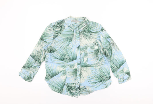 Oliver Bonas Womens Blue Geometric Viscose Basic Button-Up Size 8 Collared