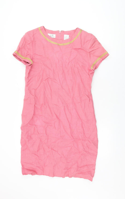 Liz Claiborne Womens Pink Linen Shift Size 8 Round Neck Zip