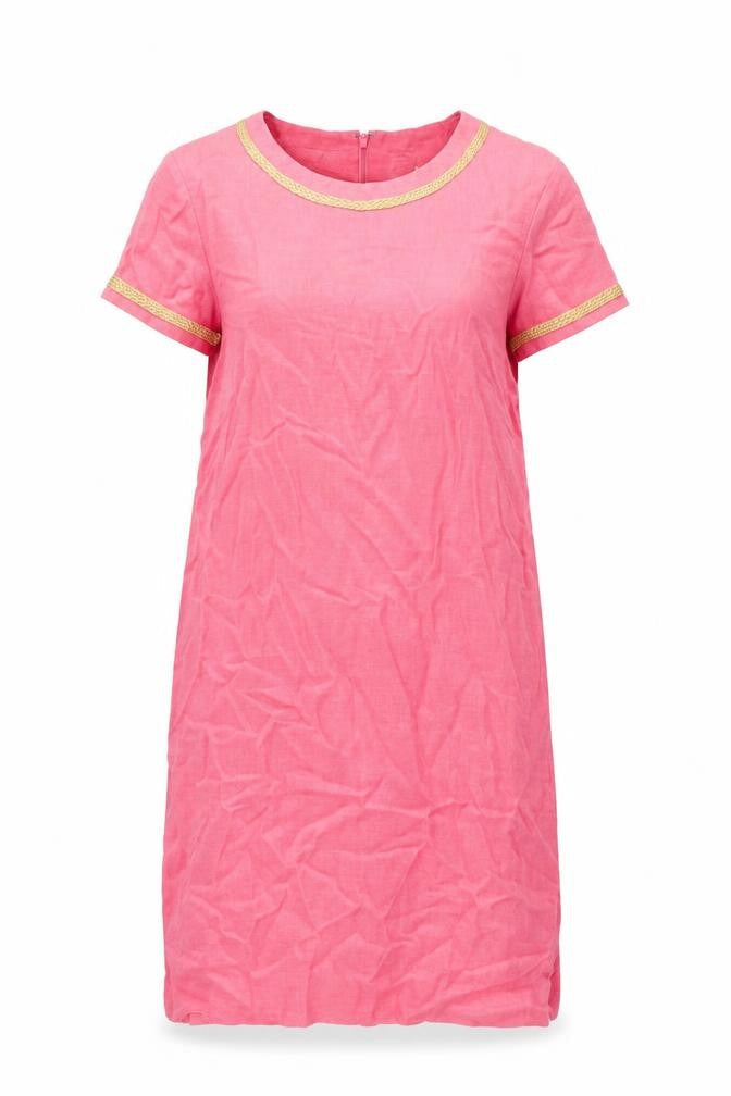 Liz Claiborne Womens Pink Linen Shift Size 8 Round Neck Zip