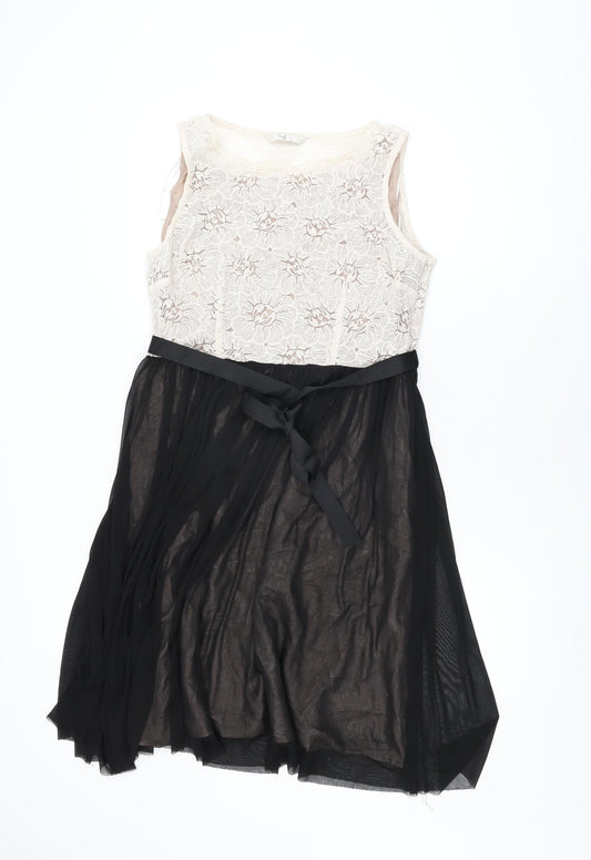 BHS Womens Black Floral Nylon A-Line Size 16 Round Neck Zip