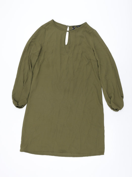 New Look Womens Green Polyester Shift Size 8 Round Neck Button
