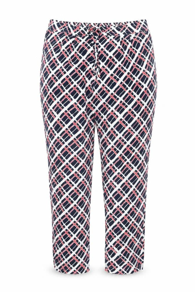 Lands' End Womens White Geometric Lyocell Trousers Size 16 L29 in Regular Drawstring