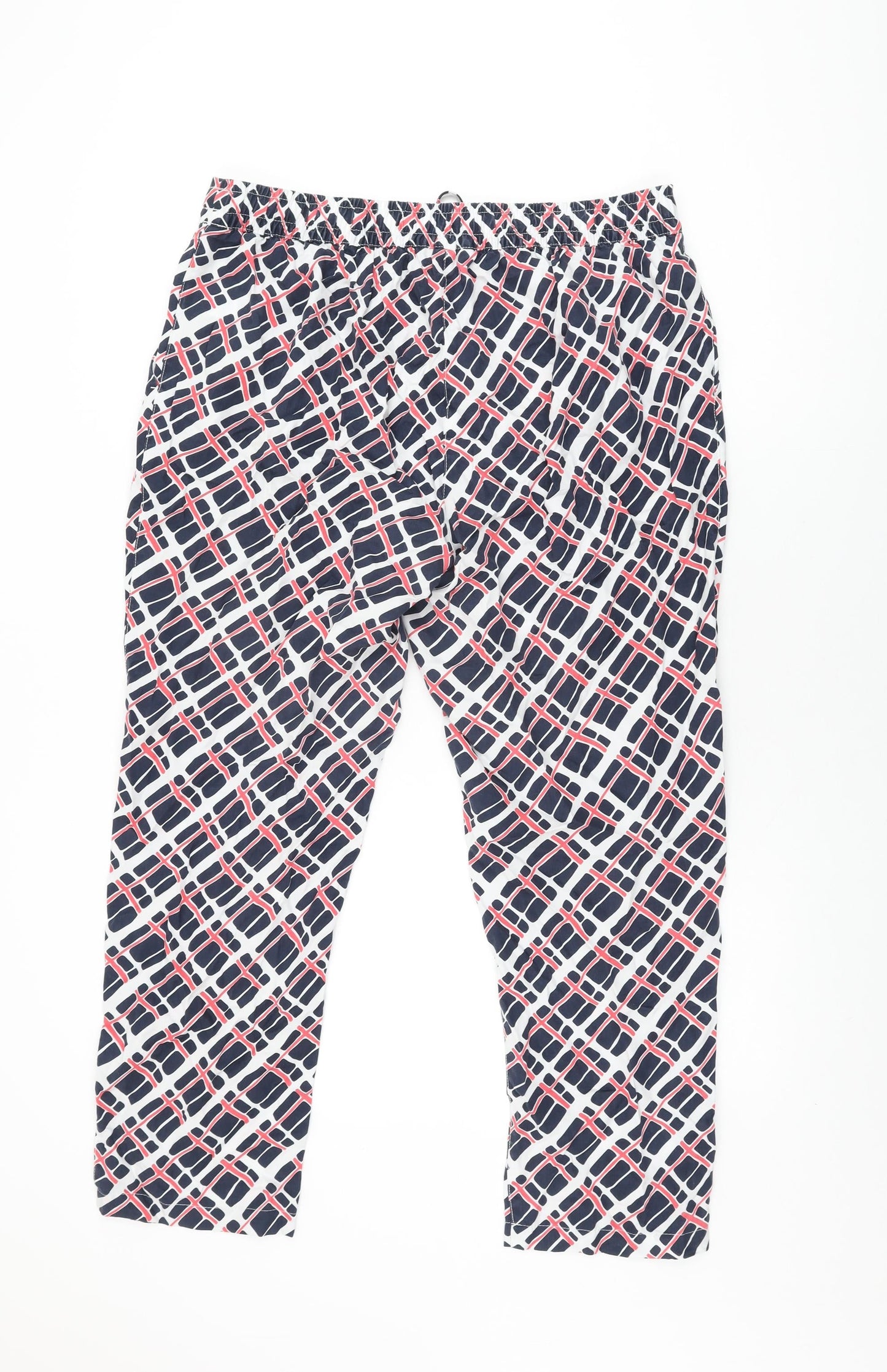 Lands' End Womens White Geometric Lyocell Trousers Size 16 L29 in Regular Drawstring