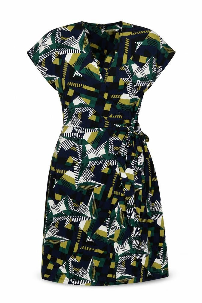 Next Womens Multicoloured Geometric Polyester Wrap Dress Size 8 V-Neck Tie