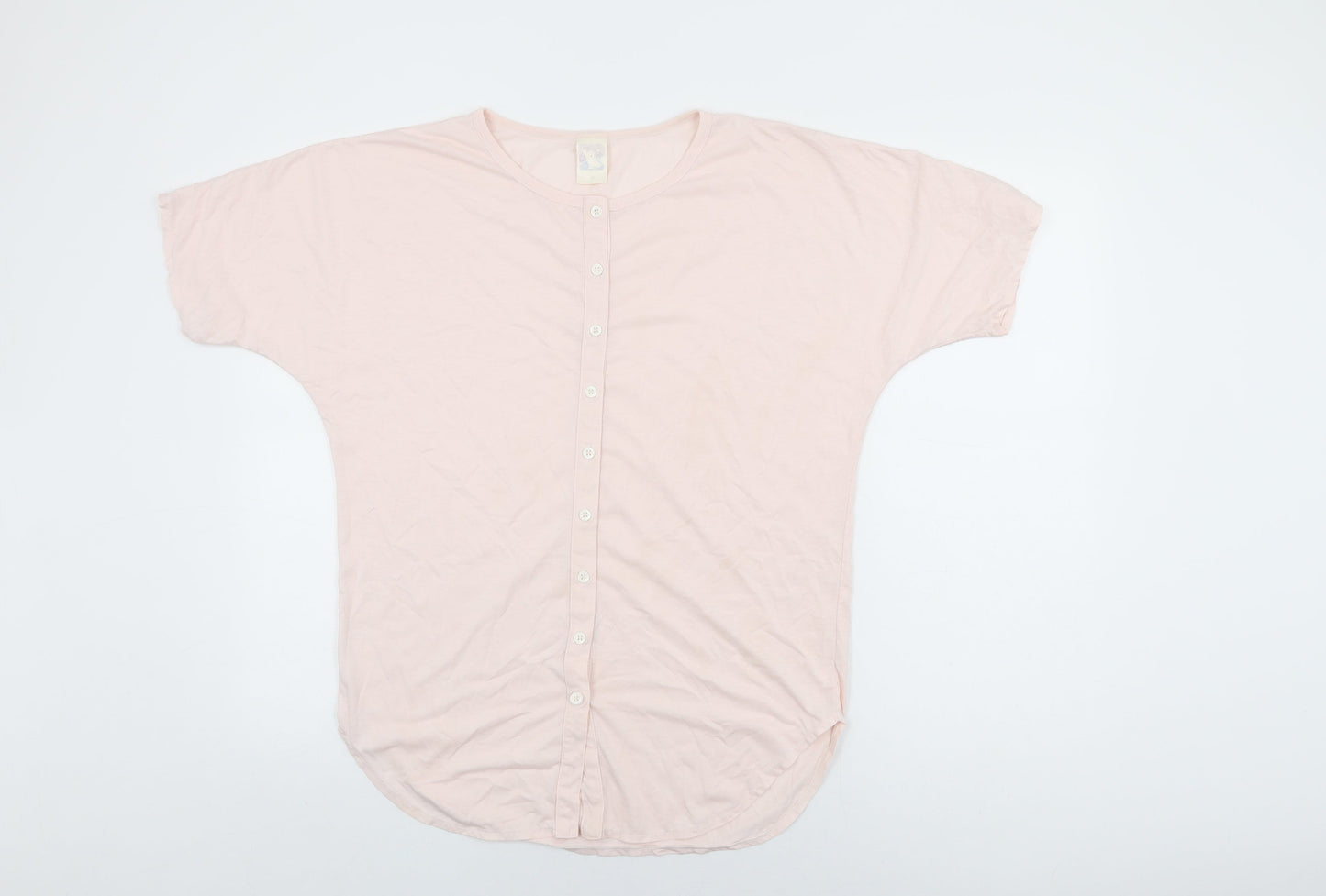 Yessica Womens Pink Cotton Basic Button-Up Size 10 Round Neck