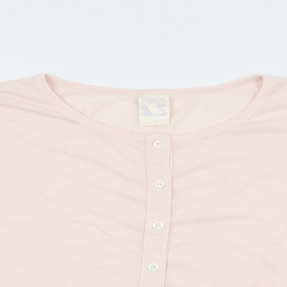 Yessica Womens Pink Cotton Basic Button-Up Size 10 Round Neck