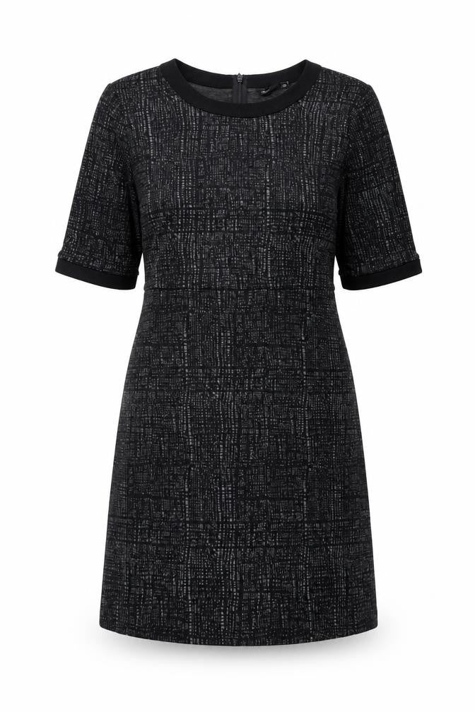 Next Womens Black Geometric Viscose Shift Size 14 Round Neck Zip