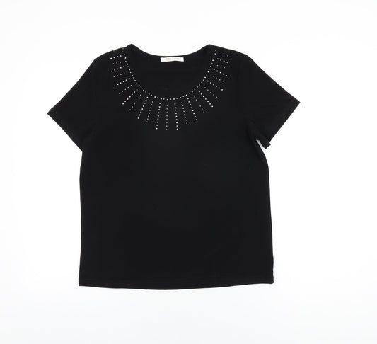 Anna Rose Womens Black Polyester Basic T-Shirt Size M Round Neck