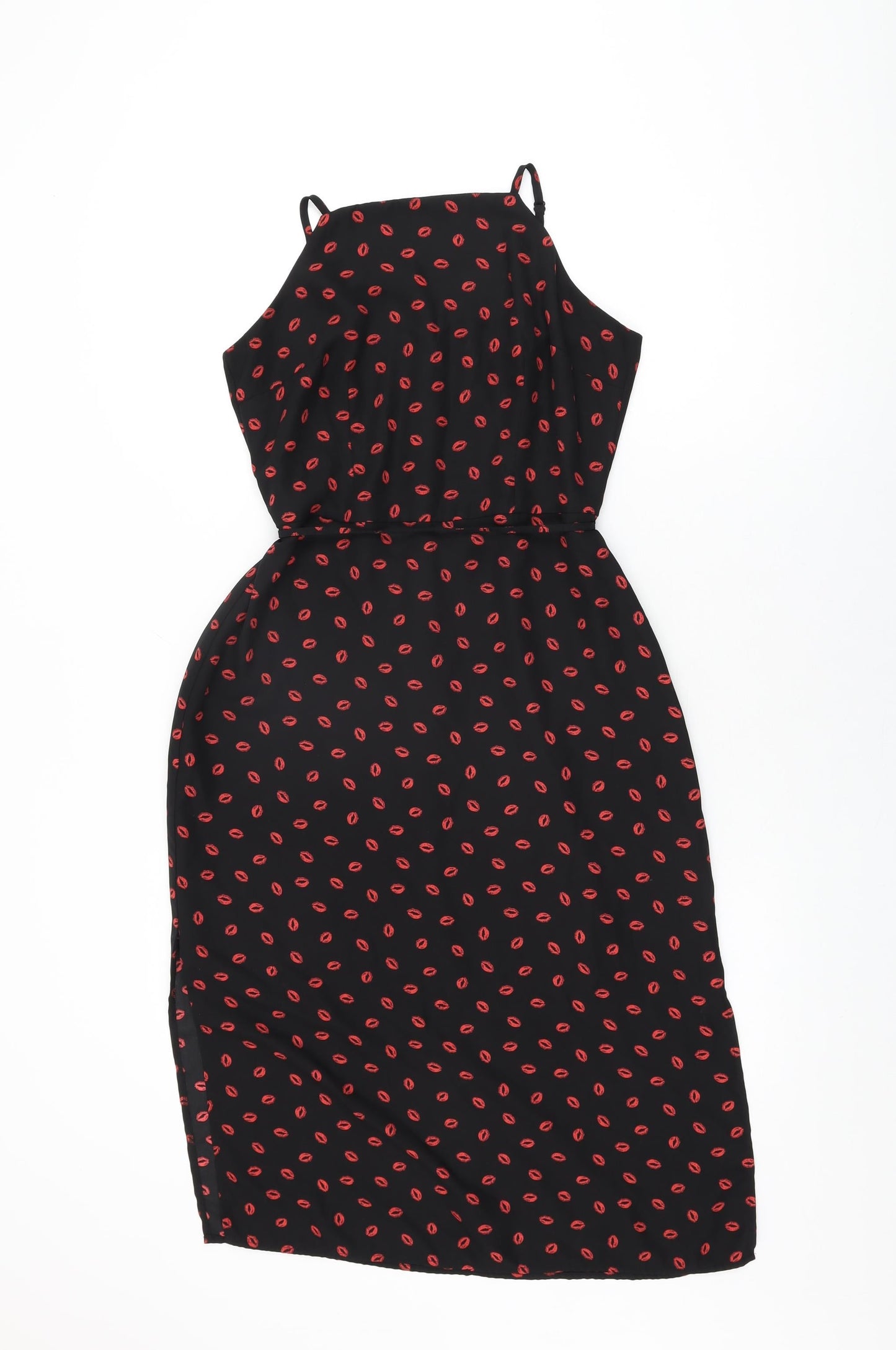 Oasis Womens Black Geometric Polyester Shift Size 10 Square Neck Zip