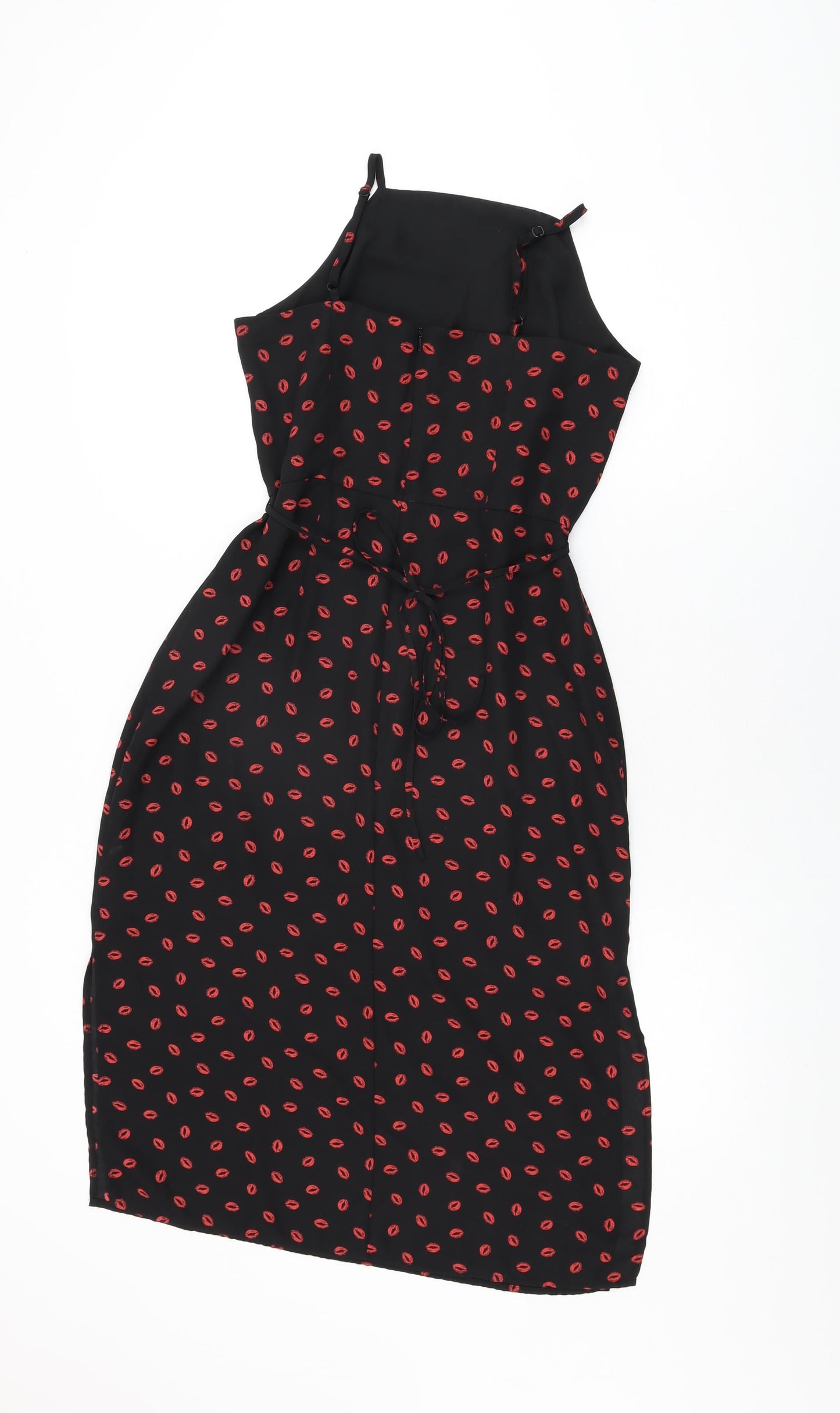 Oasis Womens Black Geometric Polyester Shift Size 10 Square Neck Zip