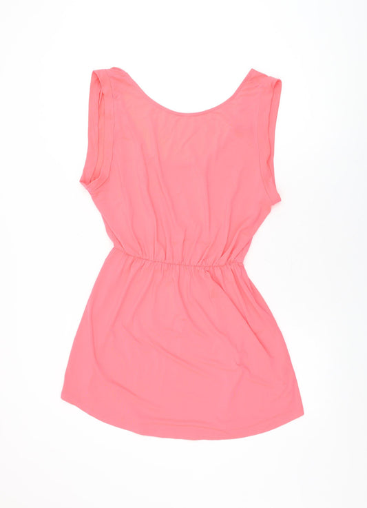 H&M Womens Pink Polyester Mini Size 14 Round Neck Pullover