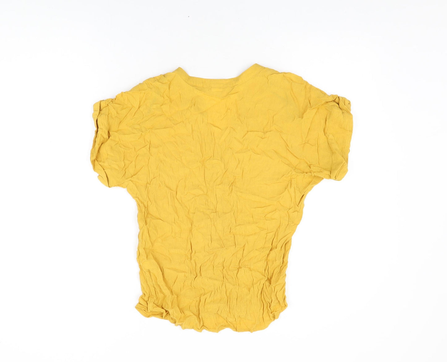 H&M Womens Yellow Viscose Basic T-Shirt Size 4 V-Neck