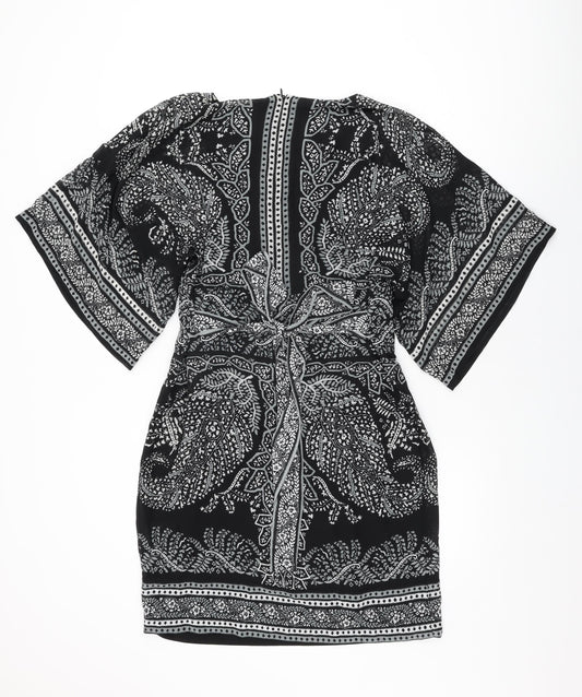 Punt Roma Womens Black Floral Polyester Shift Size 12 Round Neck Zip