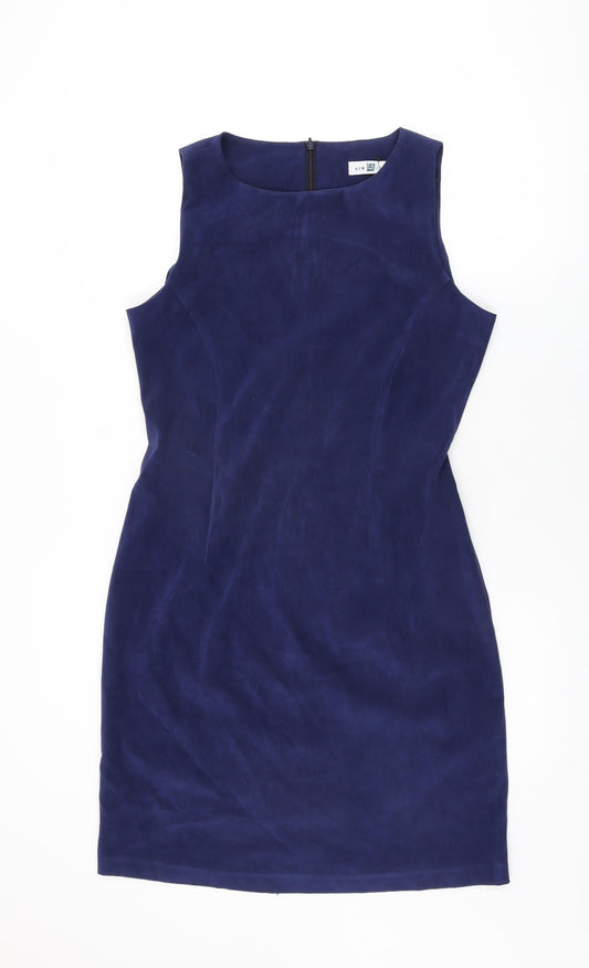 New Look Womens Blue Polyester Bodycon Size 14 Round Neck Zip