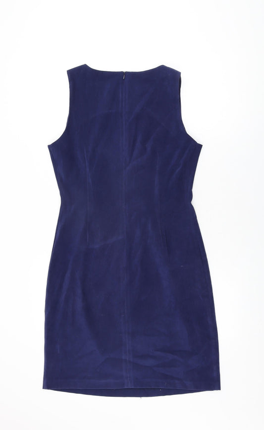 New Look Womens Blue Polyester Bodycon Size 14 Round Neck Zip