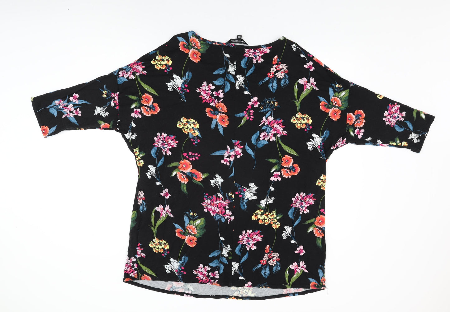 Capsule Womens Black Floral Viscose Basic T-Shirt Size 18 Round Neck