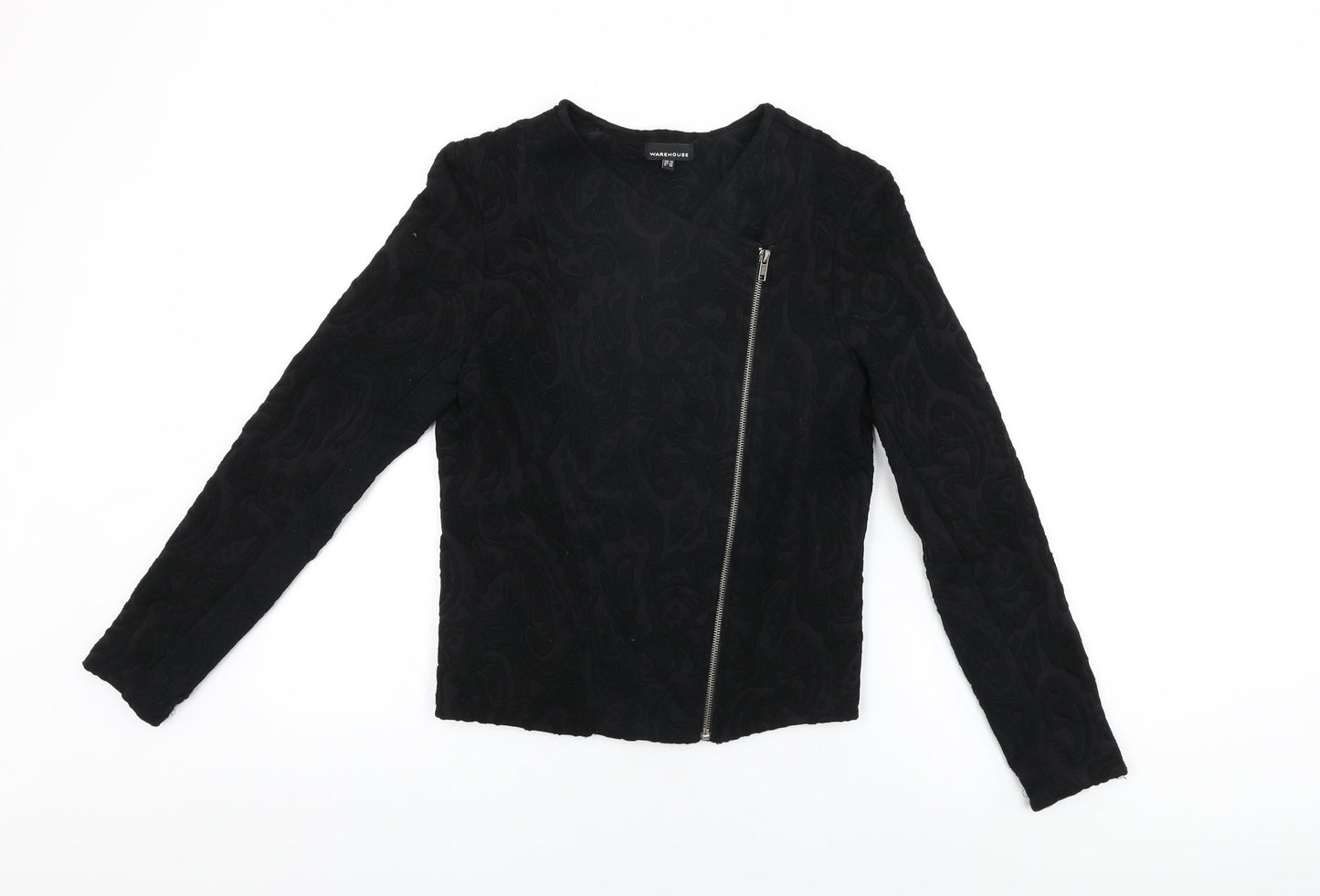 Warehouse Womens Black Geometric Jacket Size 10 Zip