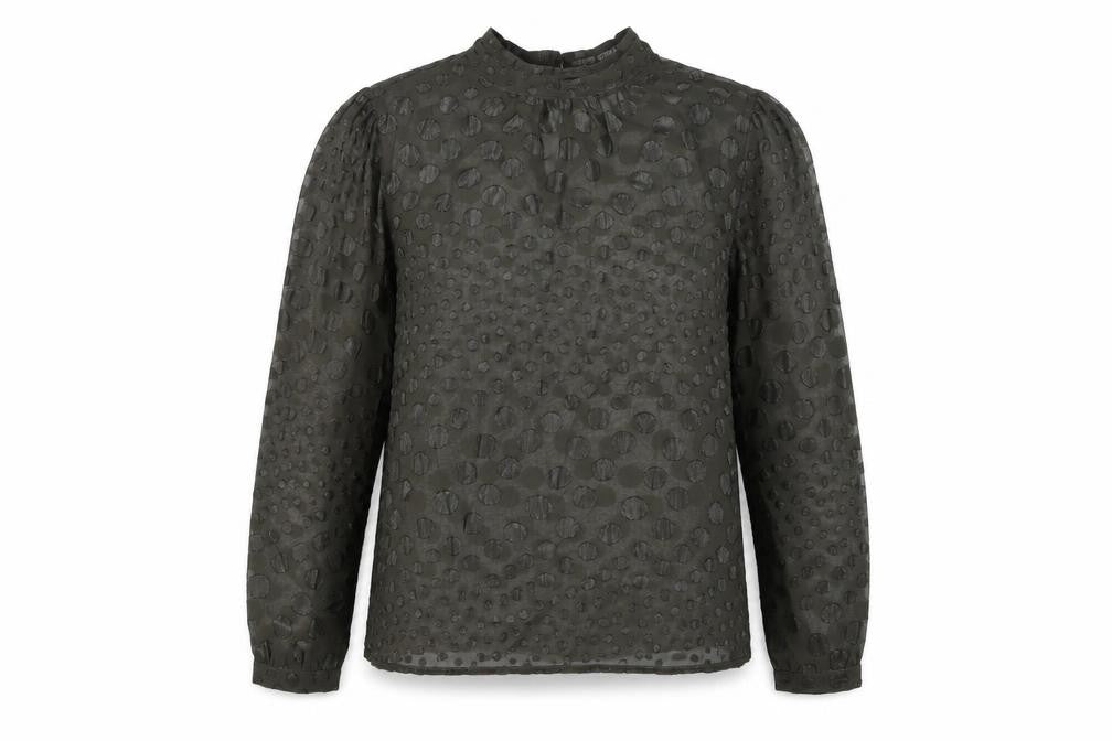 Saint Tropez Womens Grey Polka Dot Polyester Basic Blouse Size L Round Neck