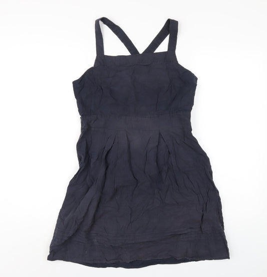 Max Womens Blue Cotton A-Line Size 10 Square Neck Zip