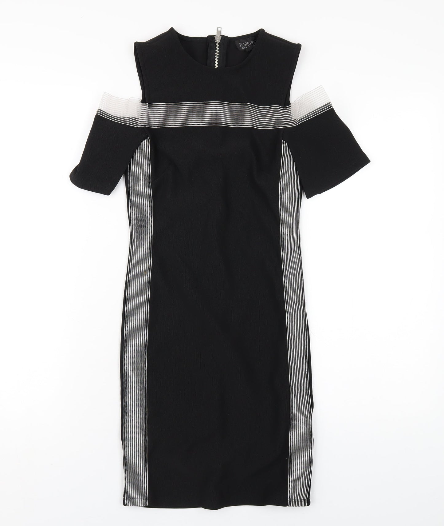 Topshop Womens Black Polyester Bodycon Size 8 Round Neck Zip