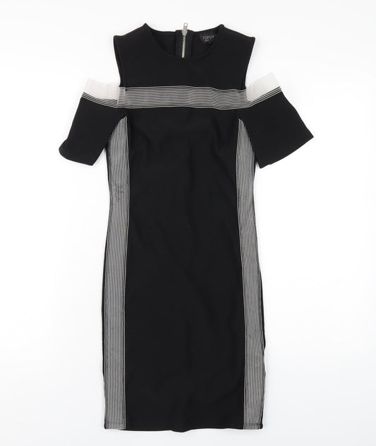 Topshop Womens Black Polyester Bodycon Size 8 Round Neck Zip