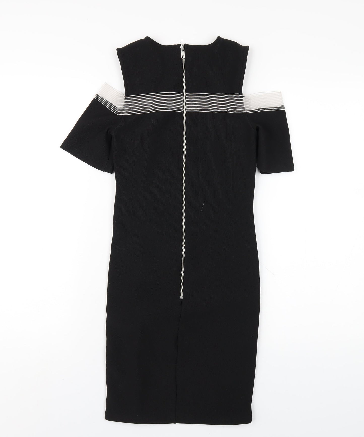 Topshop Womens Black Polyester Bodycon Size 8 Round Neck Zip