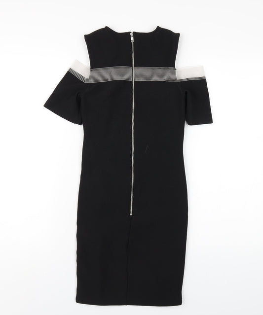 Topshop Womens Black Polyester Bodycon Size 8 Round Neck Zip