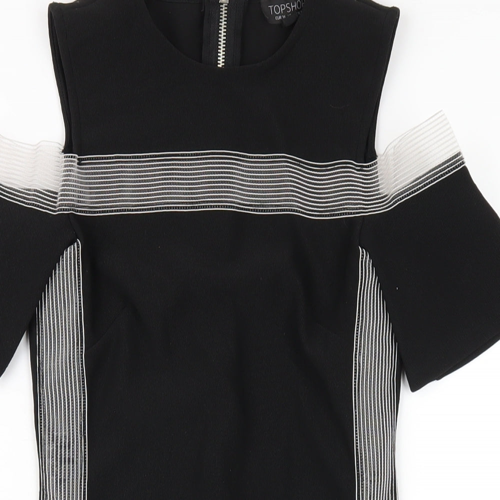 Topshop Womens Black Polyester Bodycon Size 8 Round Neck Zip