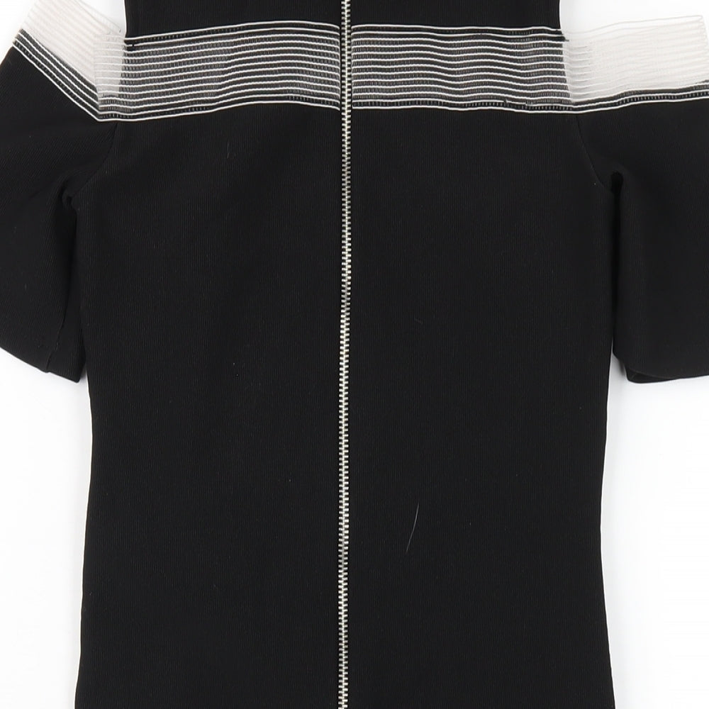 Topshop Womens Black Polyester Bodycon Size 8 Round Neck Zip