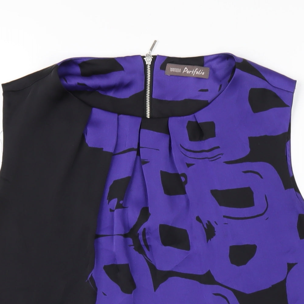 Marks and Spencer Womens Blue Geometric Polyester Basic Blouse Size 12 Round Neck