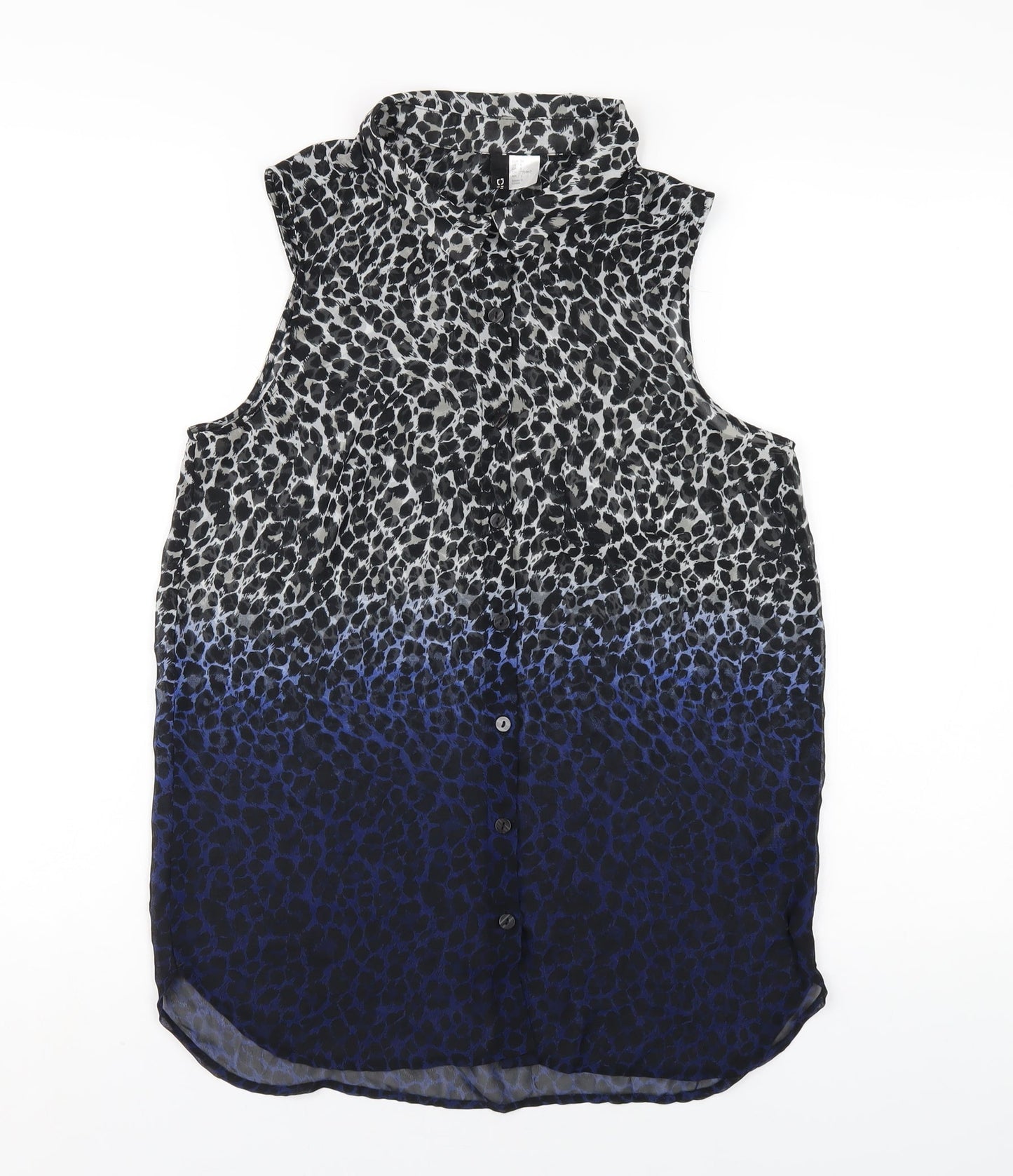 H&M Womens Multicoloured Animal Print Polyester Basic Button-Up Size 8 Collared