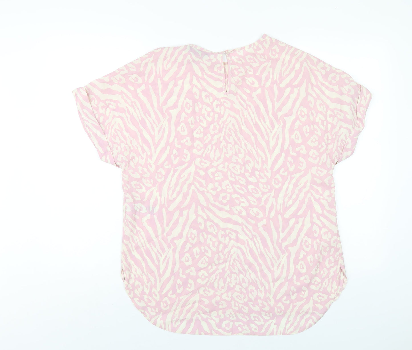 New Look Womens Pink Geometric Polyester Basic T-Shirt Size 12 Round Neck