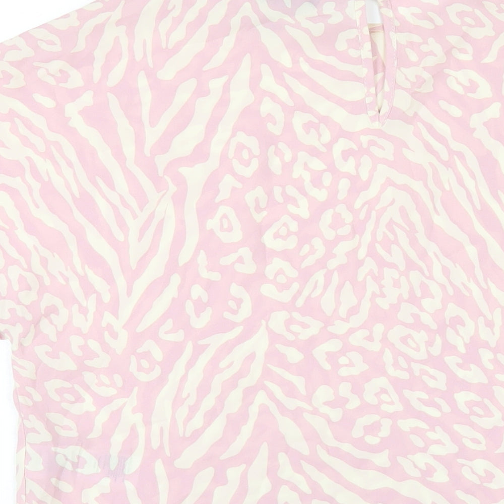 New Look Womens Pink Geometric Polyester Basic T-Shirt Size 12 Round Neck