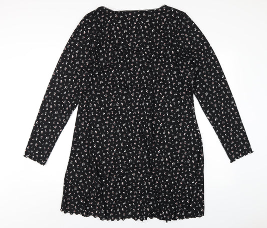 H&M Womens Black Floral Polyester A-Line Size 2XL Square Neck Pullover