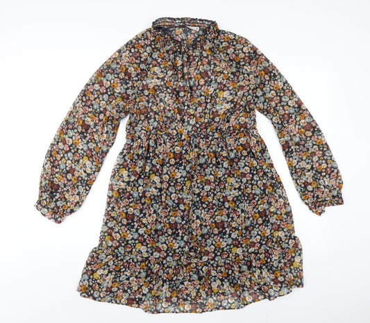 Zara Womens Multicoloured Floral Polyester A-Line Size M V-Neck Pullover