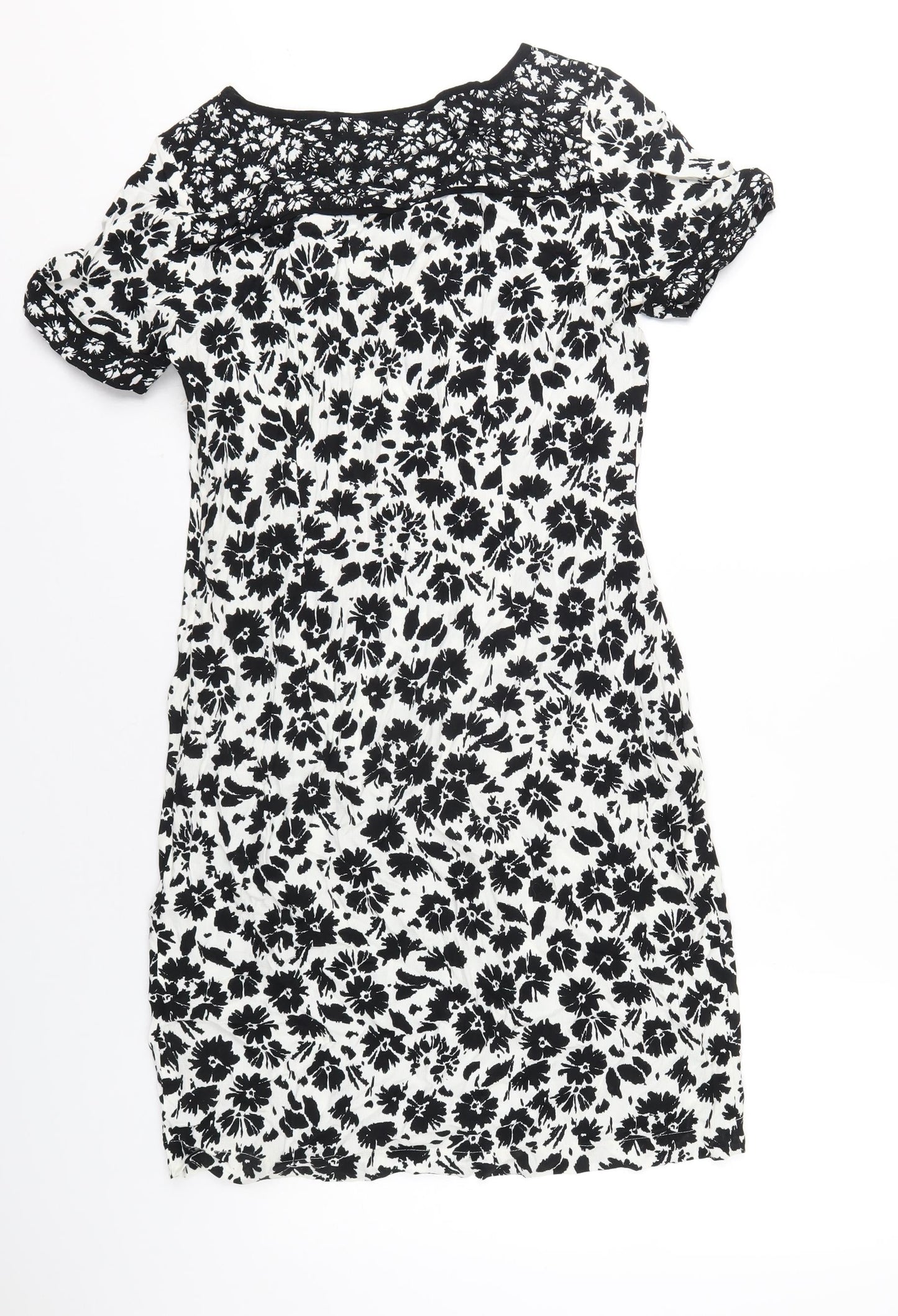 Marks and Spencer Womens White Floral Viscose A-Line Size 10 Round Neck Zip