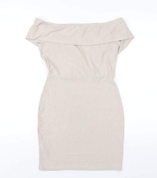 Missguided Womens Beige Polyester Bodycon Size 10 Off the Shoulder Pullover