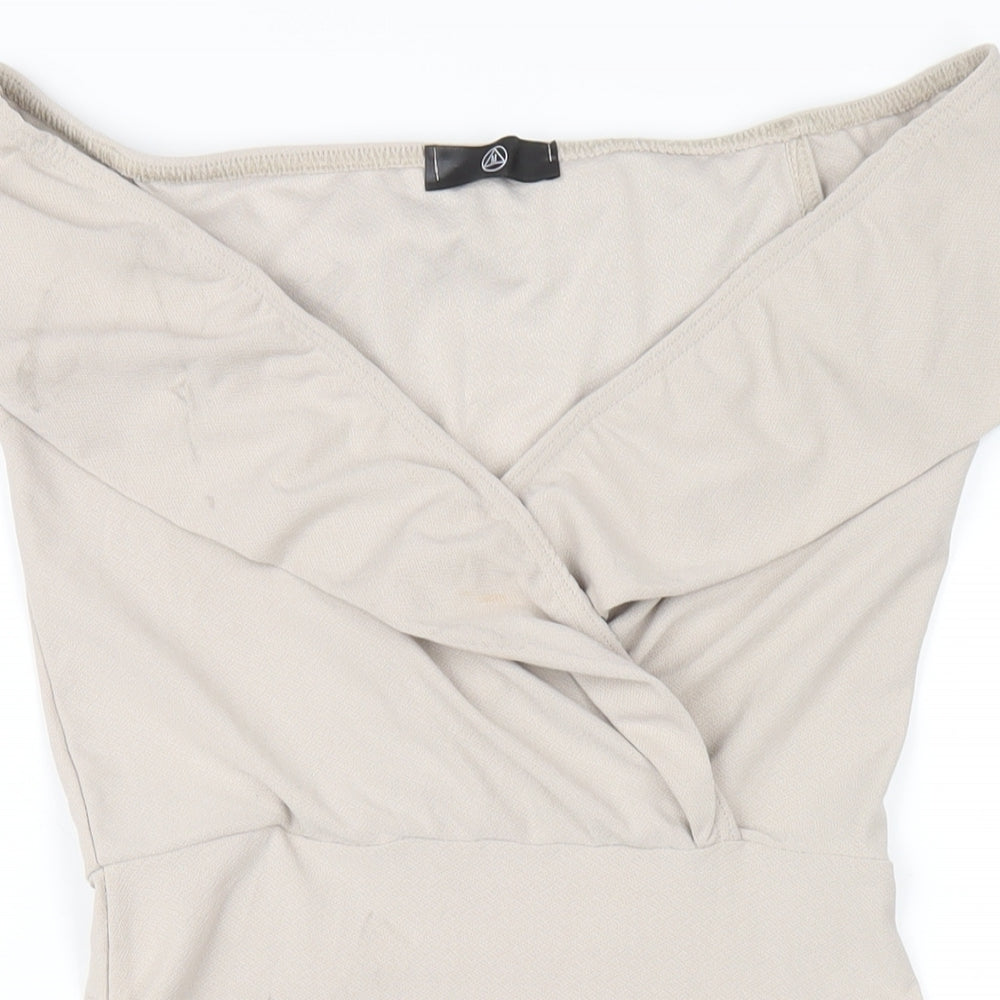 Missguided Womens Beige Polyester Bodycon Size 10 Off the Shoulder Pullover