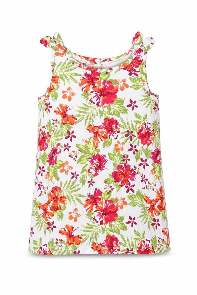 Lily & Dan Girls Multicoloured Floral Cotton Basic Tank Size 9-10 Years Round Neck Button