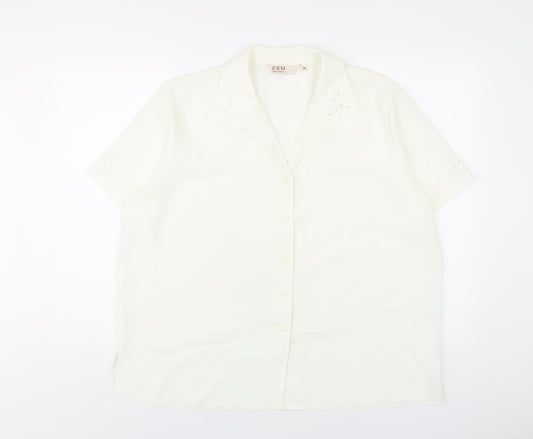 EWM Womens Ivory Polyester Basic Button-Up Size 20 Collared