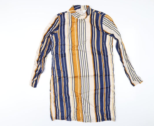 VILA Womens Multicoloured Striped Polyester A-Line Size M Mock Neck Button